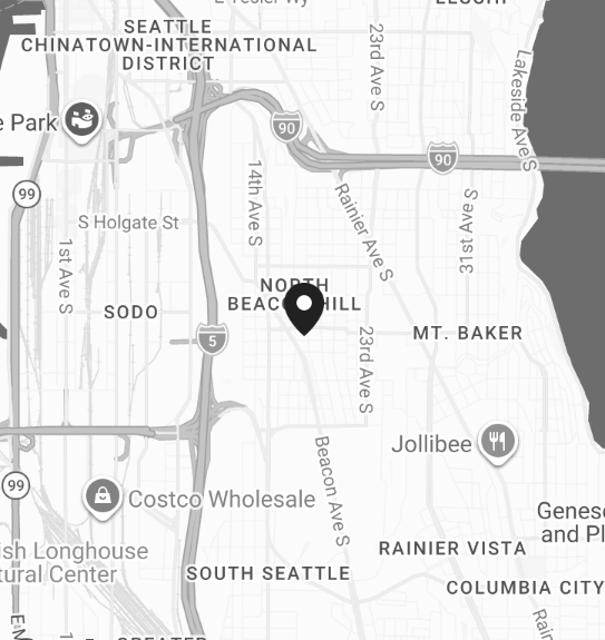 Map of North Beacon Hill neighborhood in Seattle, Washington, showing nearby landmarks like Costco Wholesale and Jollibee restaurant.