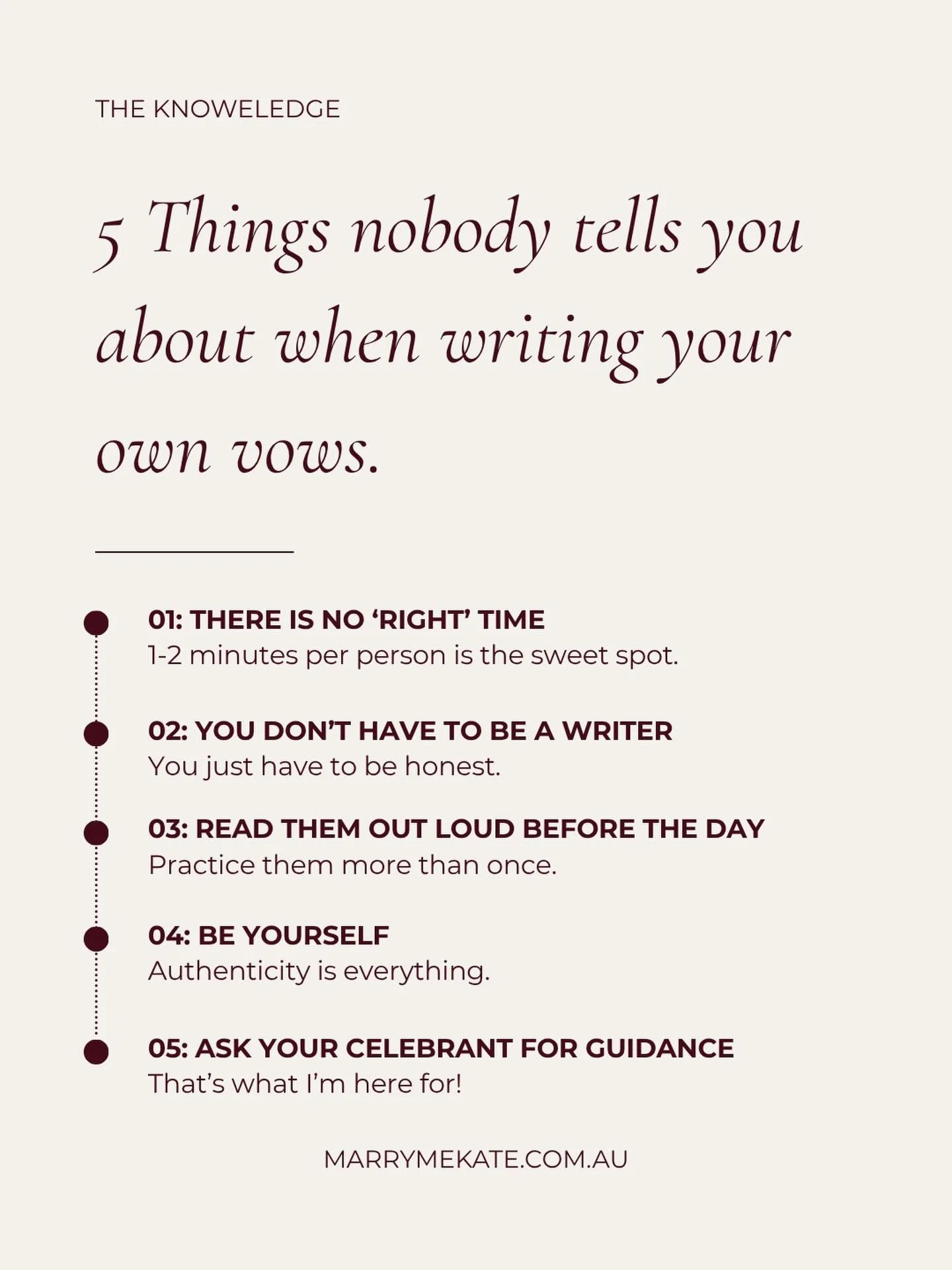 Writing your own vows? Beautiful idea. Also slightly terrifying. 

This is what I wish more couples knew before they started. 

And remember, your celebrant (hi 👋) is there to help you! 

Save this for when the blank page starts staring back at you!