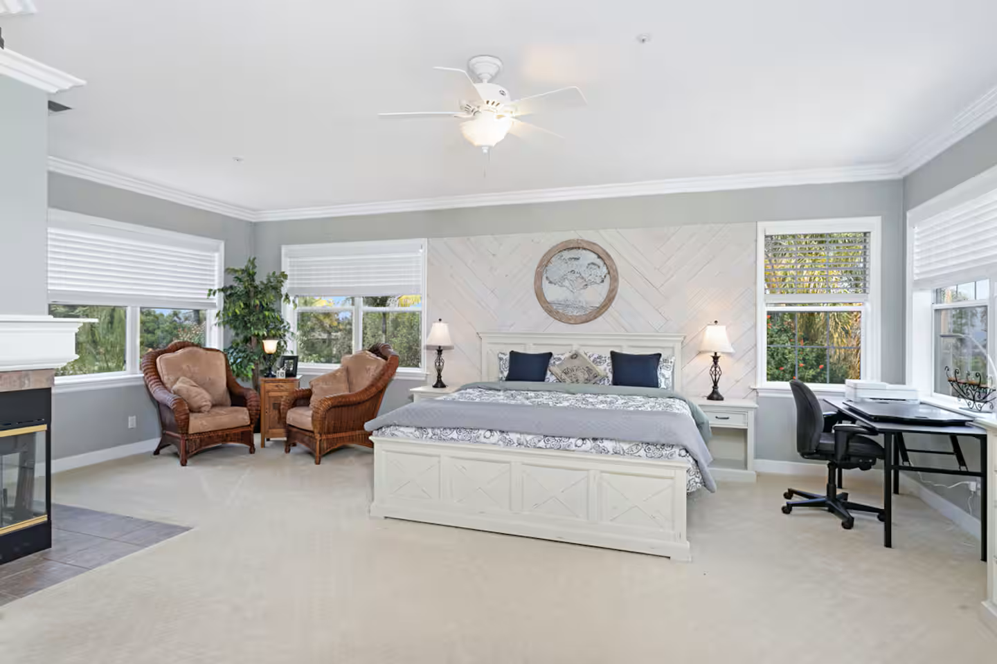 Master Bedroom with a King Bed, sitting area and deck.