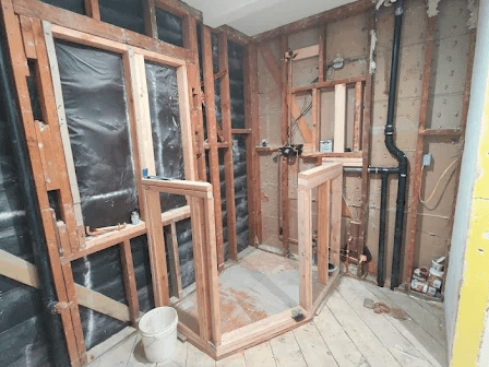 new construction full rebuild bathroom framing and plumbing