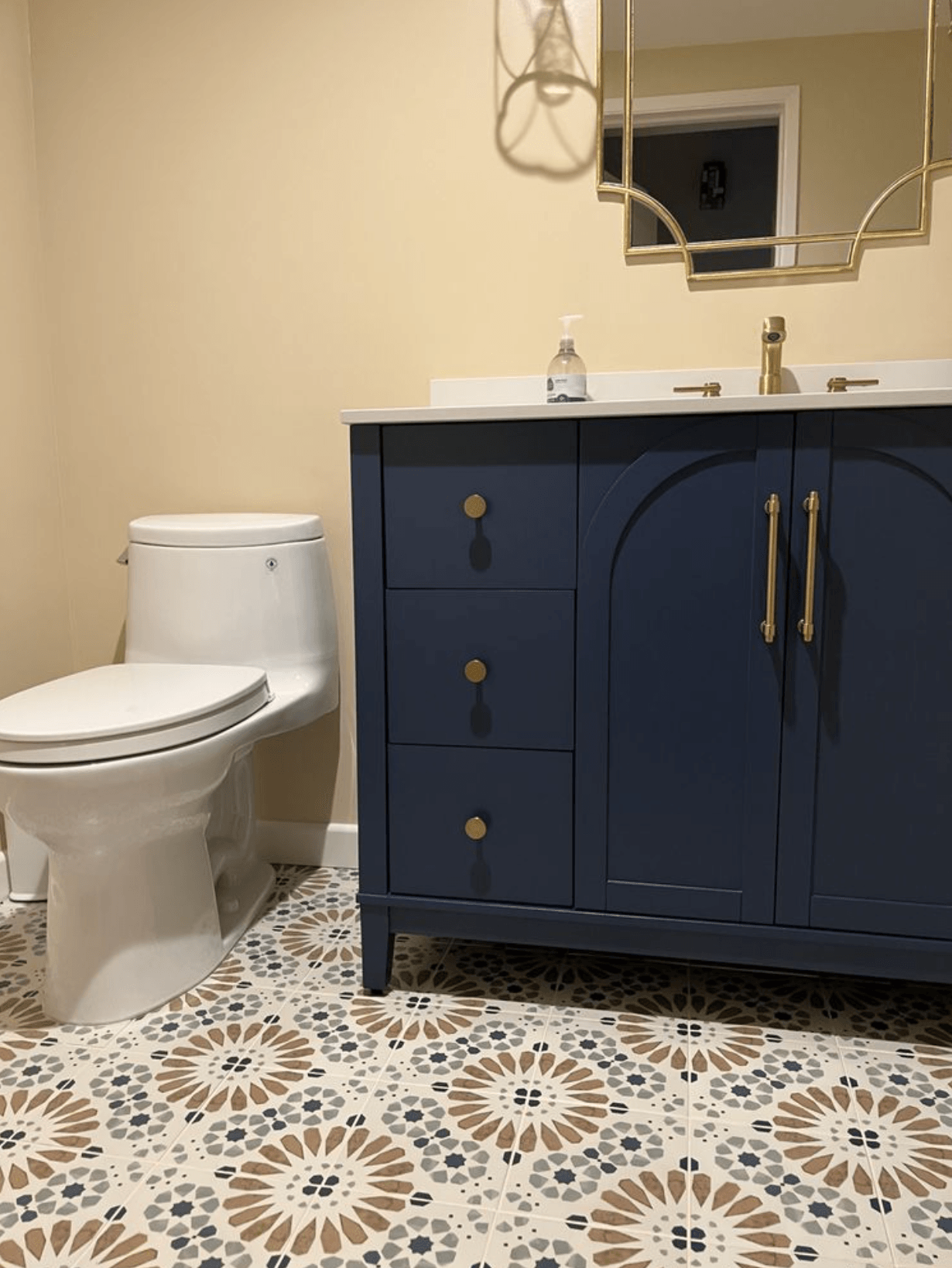 mediterranean bathroom ornate tiles navy gold