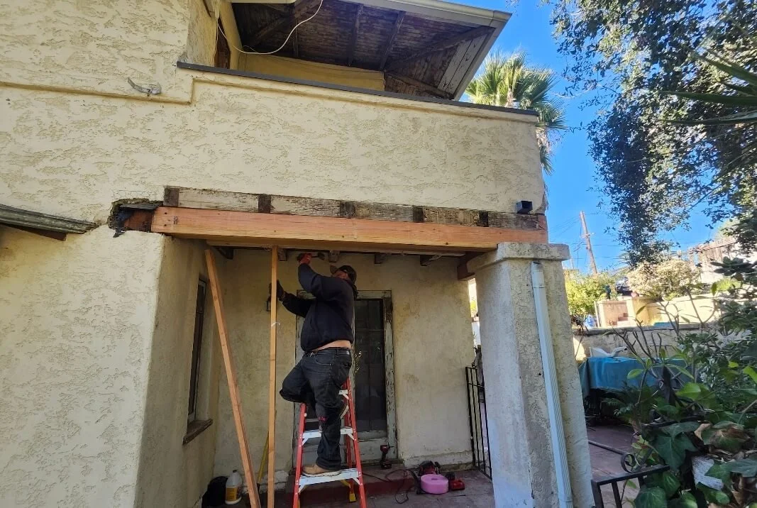 exterior structural repair of patio cross beam