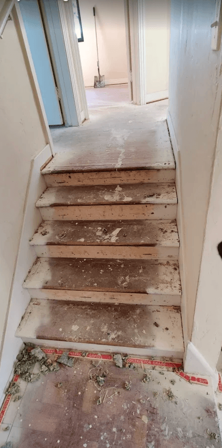 Restoring Spanish style home stairs. Preparing to install traditional imported mexican saltillo tiles and talavera risers