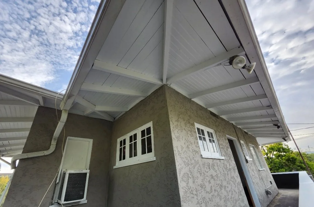 Repaired exterior wood. Water damage. rafters