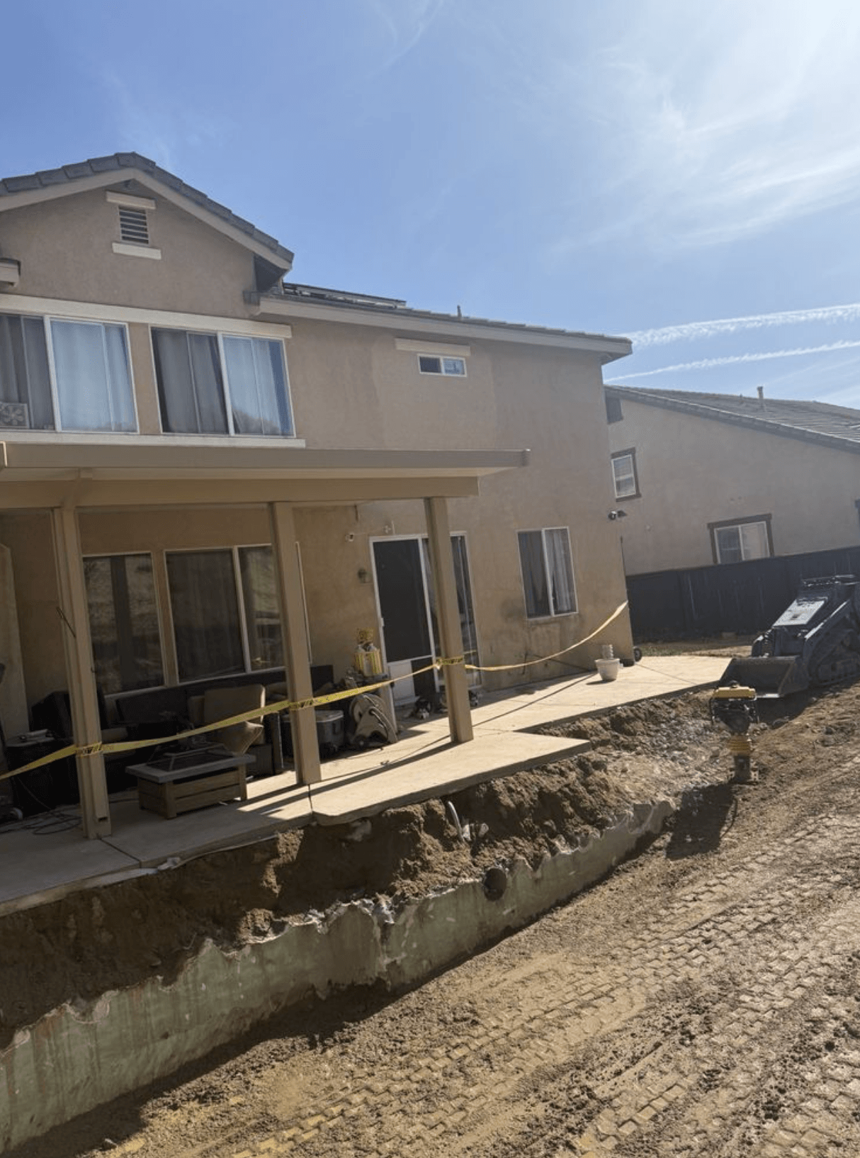 Exterior foundation and structural work. Large excavation