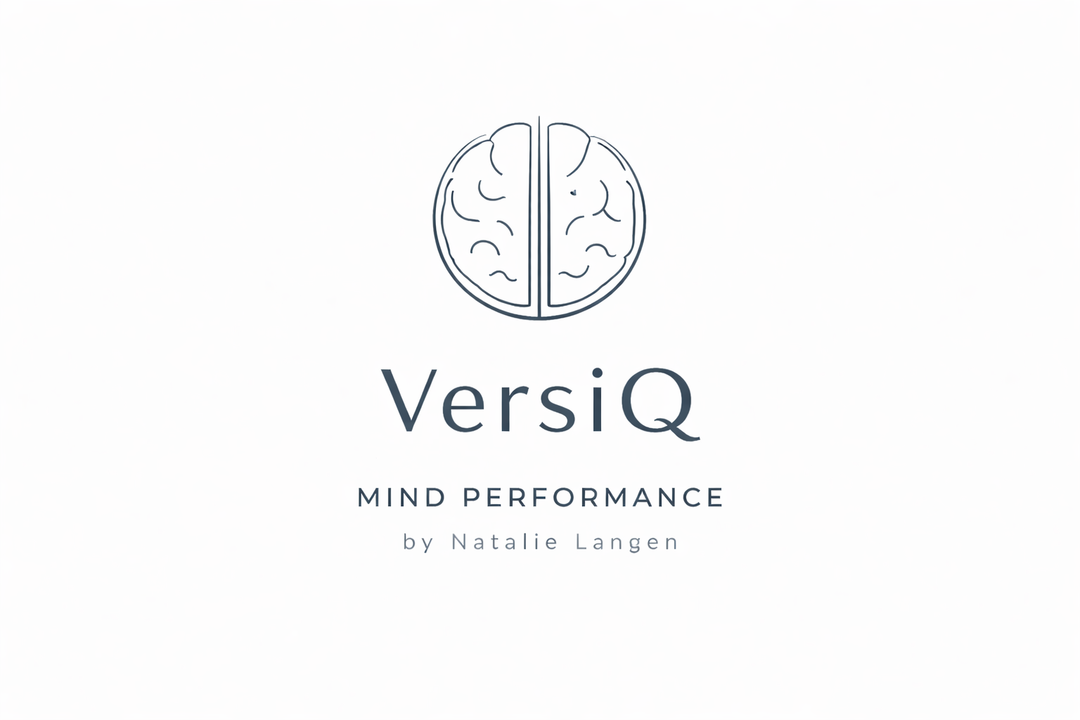 Logo mit einer stilisierten Gehirnzeichnung, der Text 'VersiQ', 'Mind Performance' und 'by Natalie Langen'.