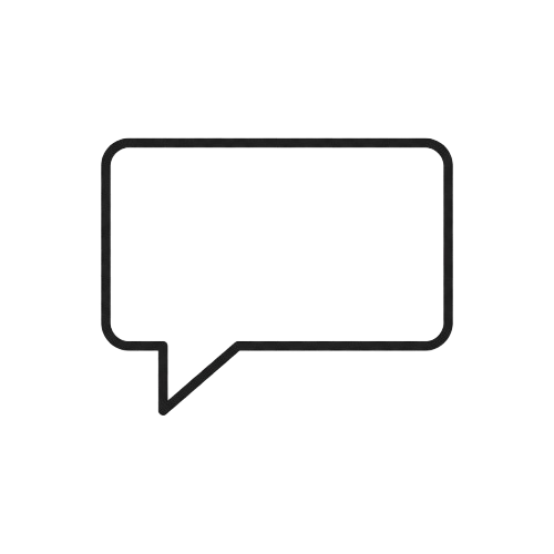 A black outline of a speech bubble with a small tail on the lower left side, used to indicate spoken words or comments.