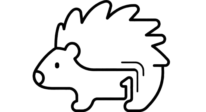 Outline drawing of a hedgehog with spines on its back.