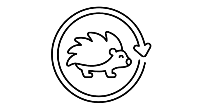 Line art illustration of a hedgehog inside a recycling symbol.