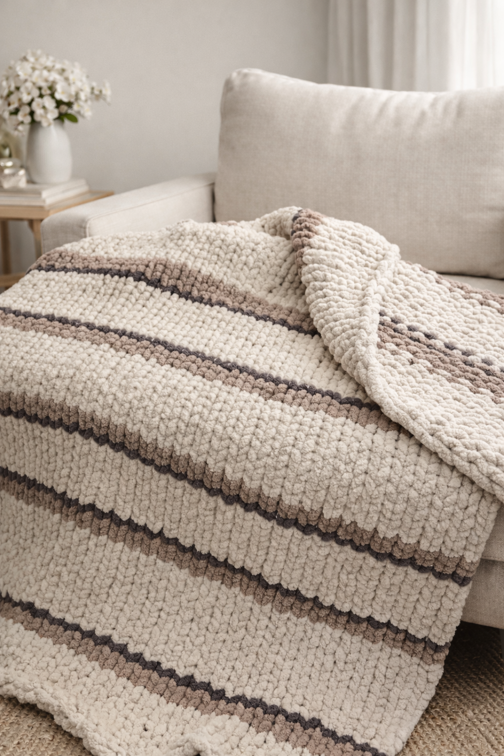 XLarge Chunky Knit Blanket - Striped Design