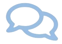 Two overlapping speech bubbles, one gray and one green, with a yellow square inside the green bubble