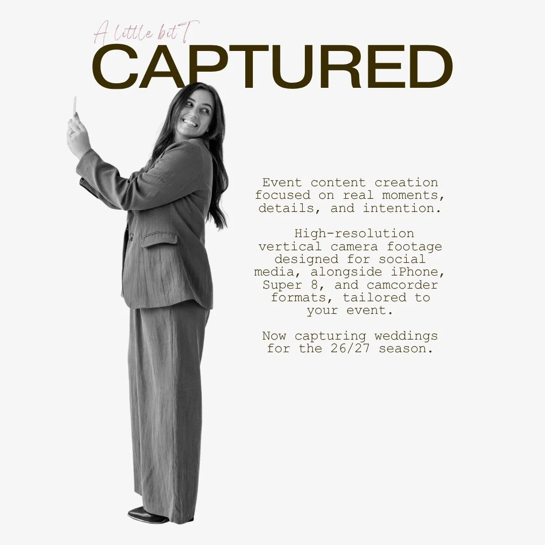 Hi, I'm Morgan.

Captured by Morgan is Event content creation focused on real moments, details, and intention.
High-resolution vertical camera footage designed for social media, alongside iPhone, Super 8, and camcorder formats, tailored to your event