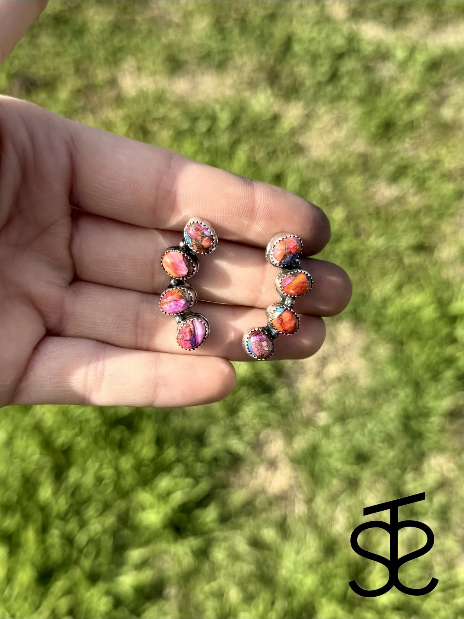 Pink Dahlia 4 stone earrings