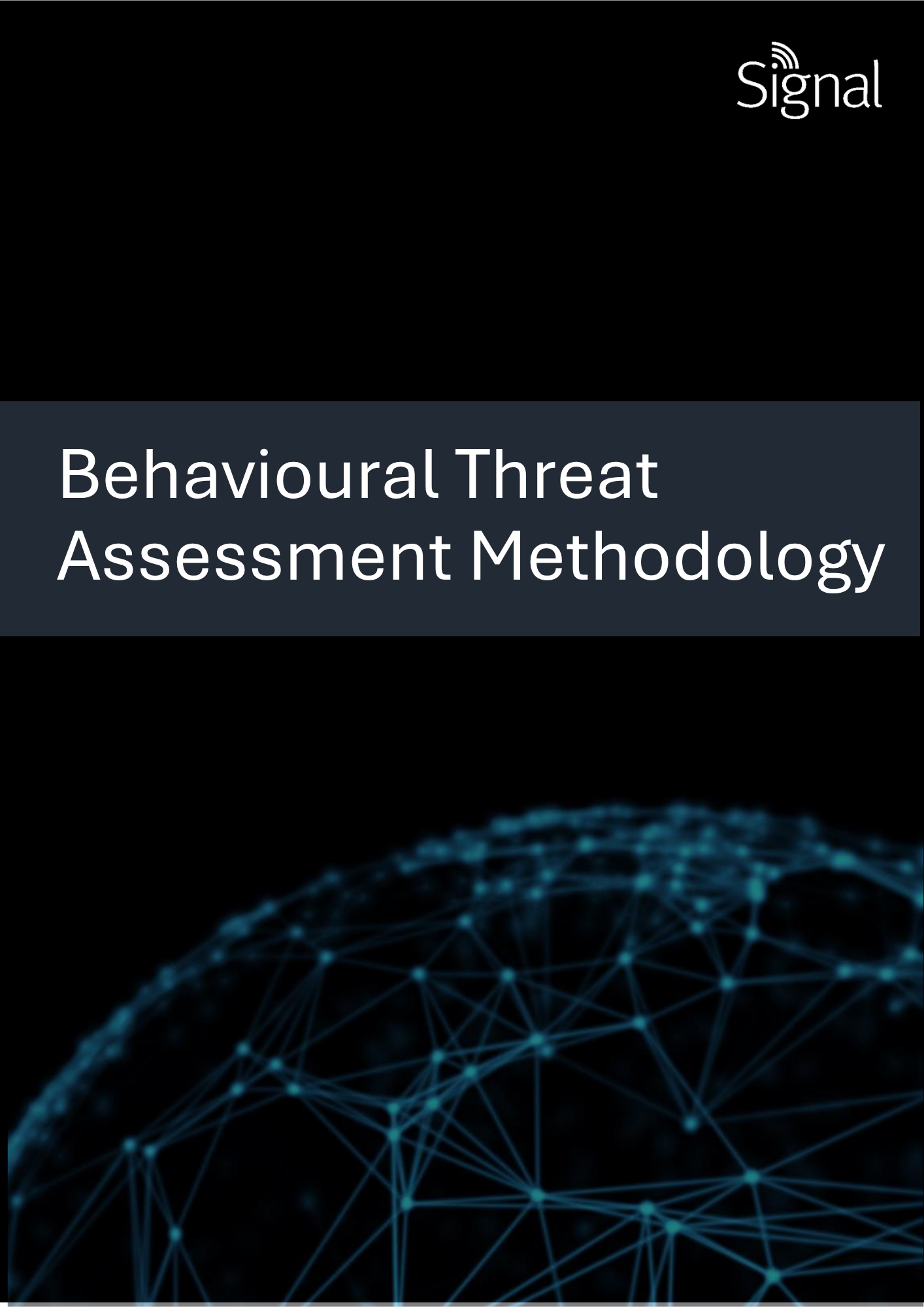 Book cover titled 'Behavioural Threat Assessment Methodology' with a black background and a blue digital network globe at the bottom.