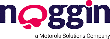 Logo of NoggIn, a Motorola Solutions Company, with stylized text in purple and pink.