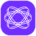 Abstract geometric pattern with intertwined lines on a purple background.