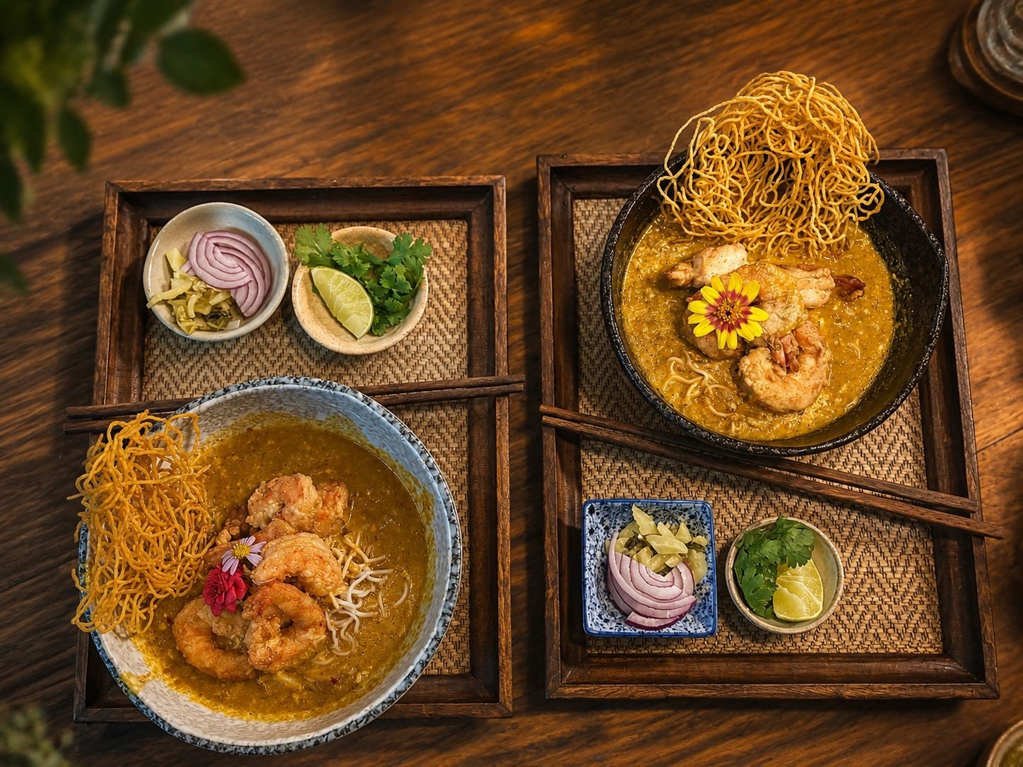 Khao soi, northern Thai curry noodle soup, cooked at Proud Home Koh Phangan