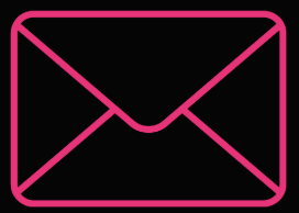 Pink outline of an envelope on a black background.