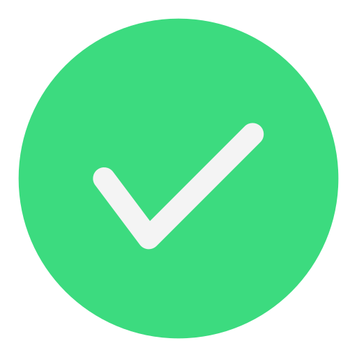 Green circle with a white checkmark in the center.