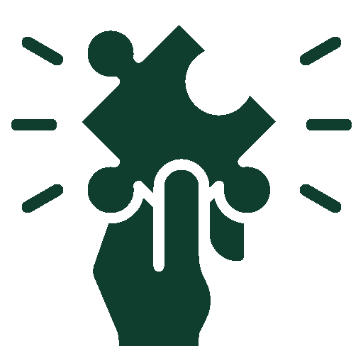 Hand holding a puzzle piece with lines radiating outward, symbolizing solving a problem or idea.