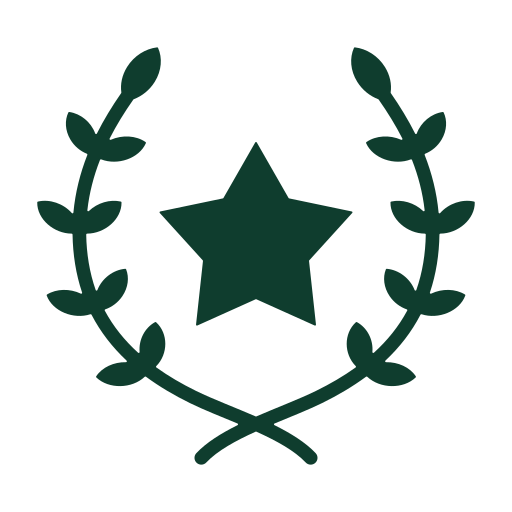 A green star surrounded by a laurel wreath.