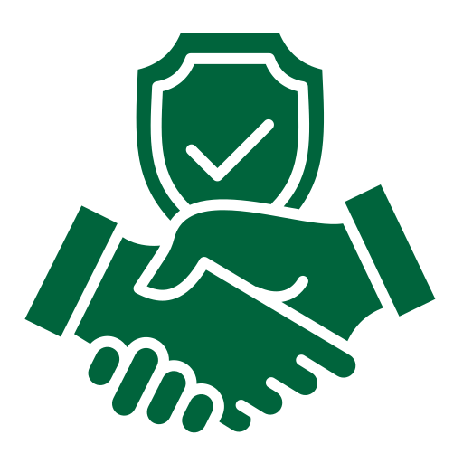 Illustration of a handshake in front of a shield with a checkmark, symbolizing security or agreement for businesses