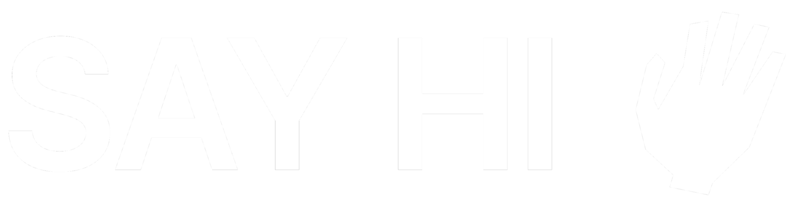 Bold white text says 'SAY HI!' with a stylized hand making a waving gesture next to it.