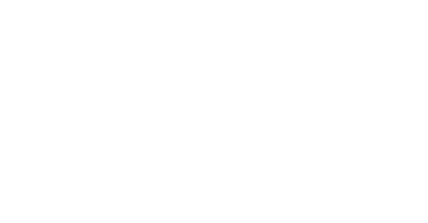 A stylized logo with a black background, featuring a symmetrical white design resembling wings or a geometric pattern.