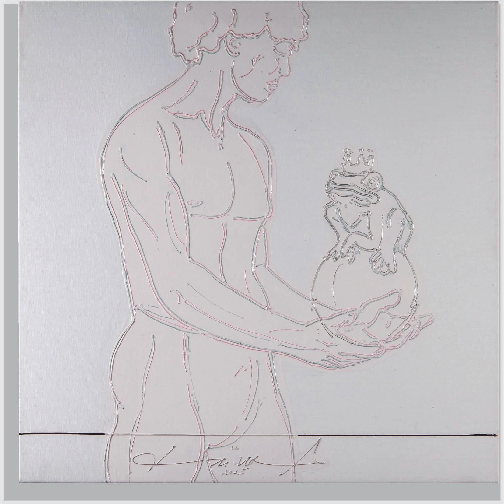 „frogprince“, Acryl und Lack auf Leinwand, 2025, 80/80 cm