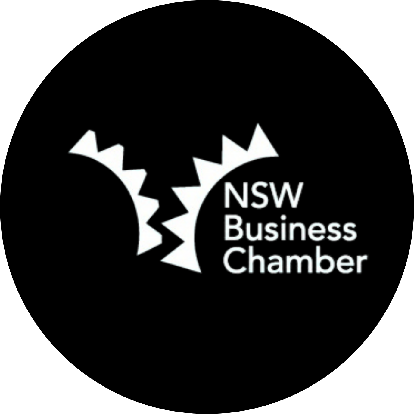 Logo of the NSW Business Chamber featuring a stylized gear with jagged edges and the text 'NSW Business Chamber' inside and around the gear.