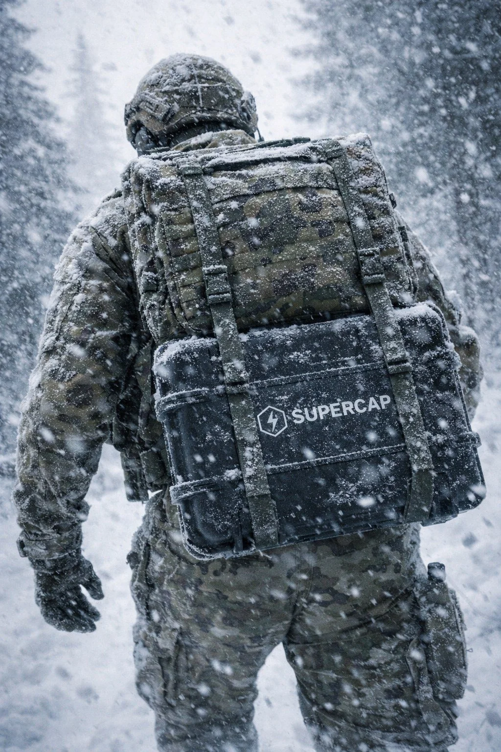 Soldier in heavy snowfall