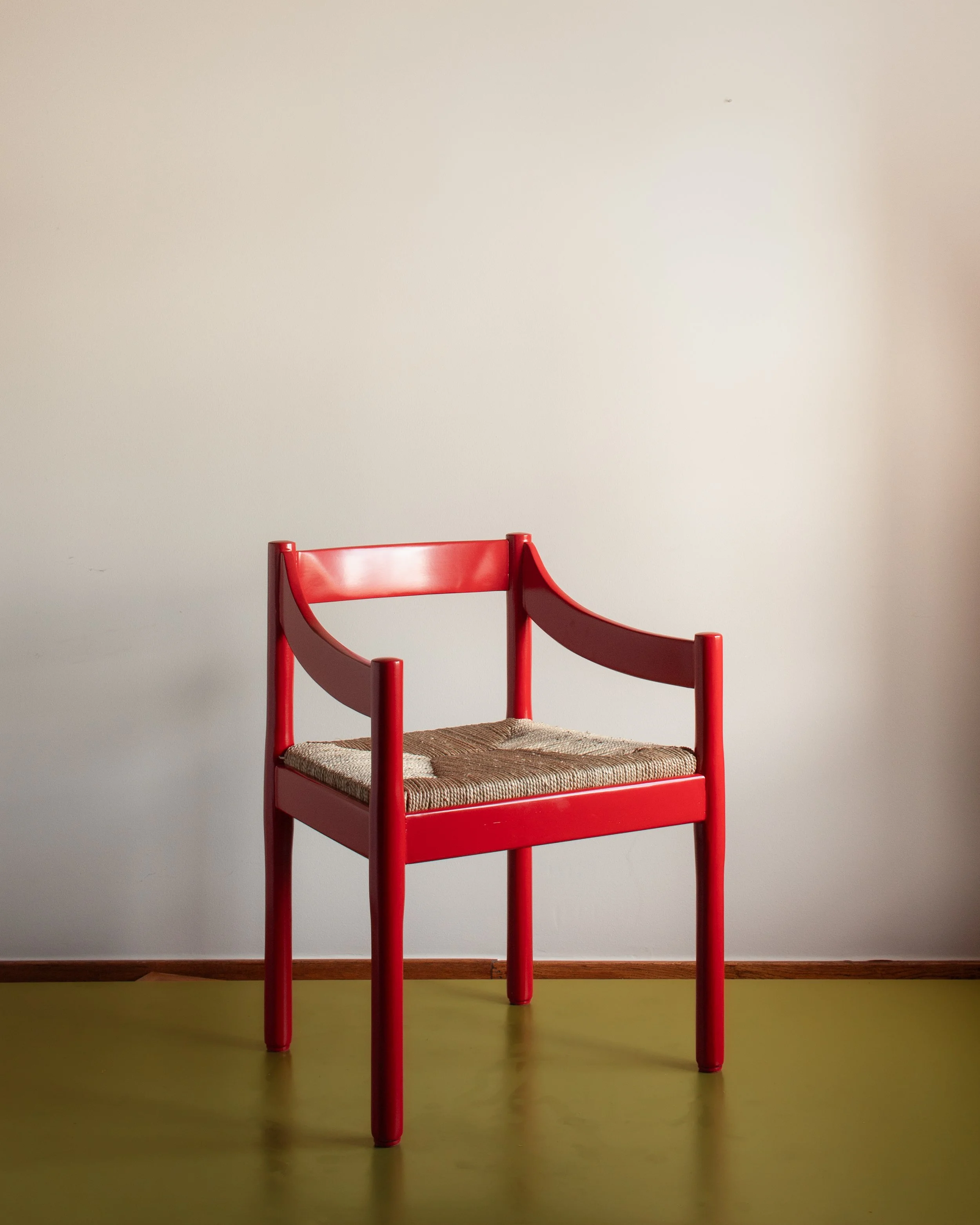 Set of 3 red Carimate Dining Chairs, Vico Magistretti for Cassina