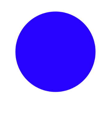 A solid blue circle on a white background with black speckles.