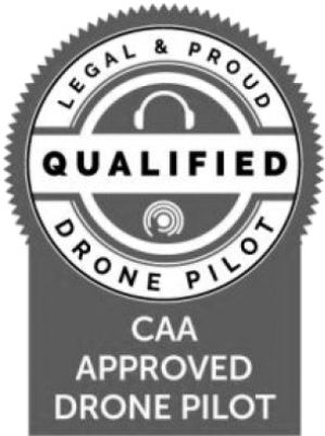 CAA Approved drone pilot certification badge for professional commercial drone operations in the UK