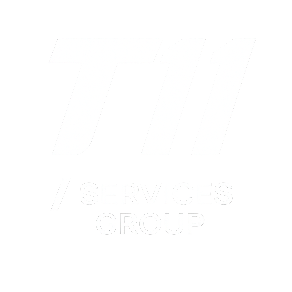 Logo with bold stylized text 'T11' and smaller text 'Services Group' below.