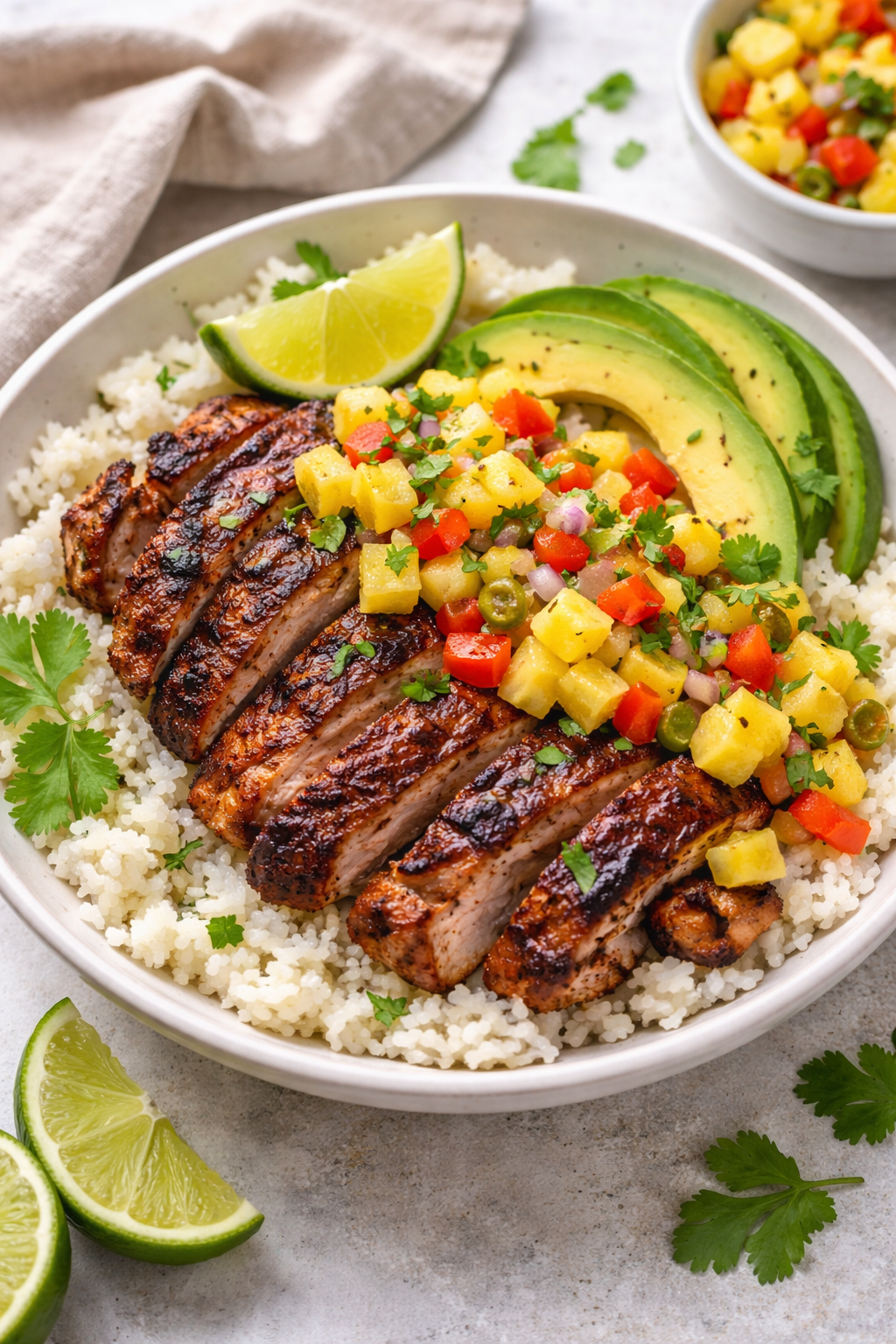 Jerk Chicken with Pineapple Salsa &amp; Coconut Rice
