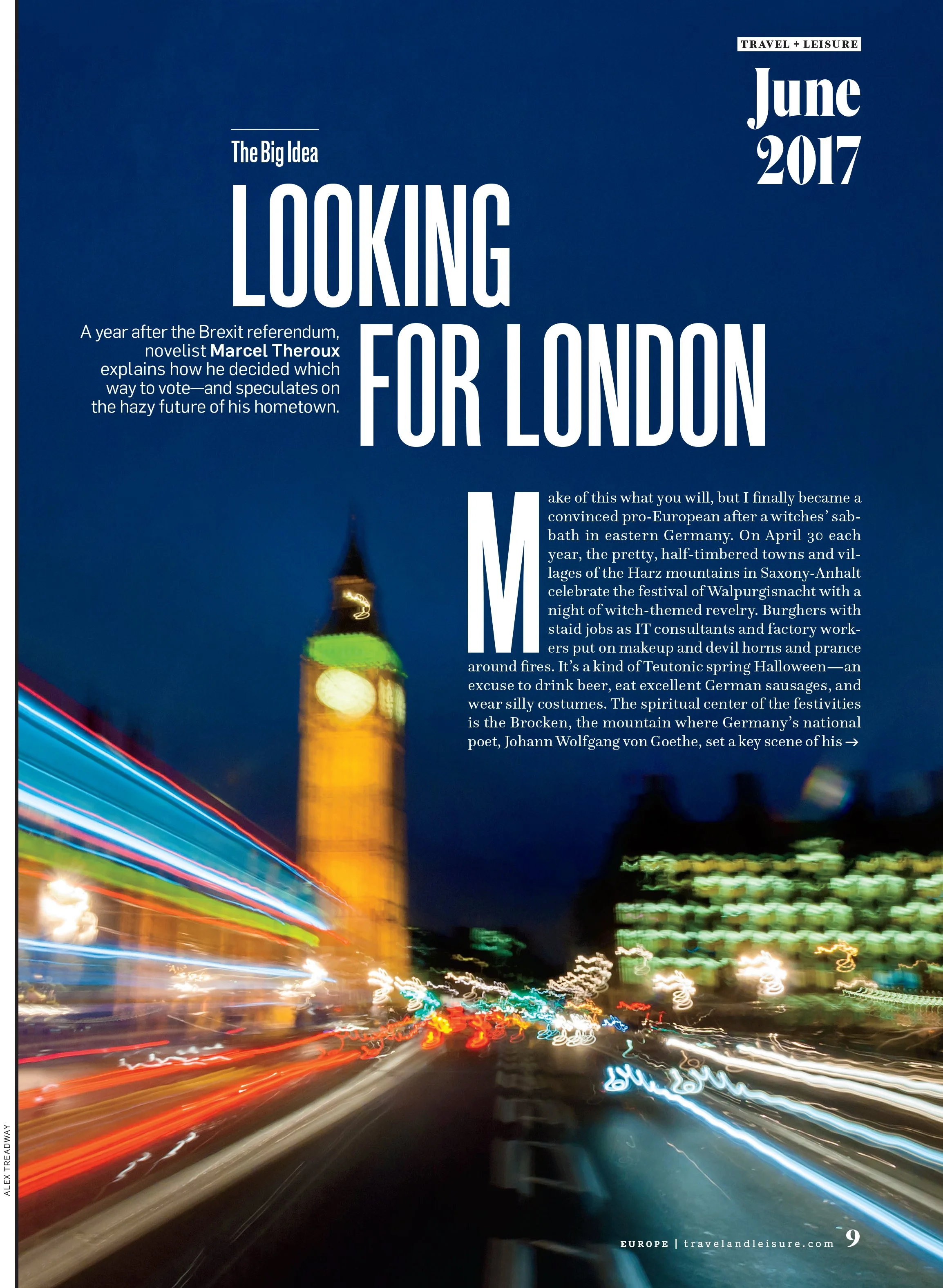 Nighttime scene of London with blurred lights and the Big Ben clock tower, reflecting motion and speed.