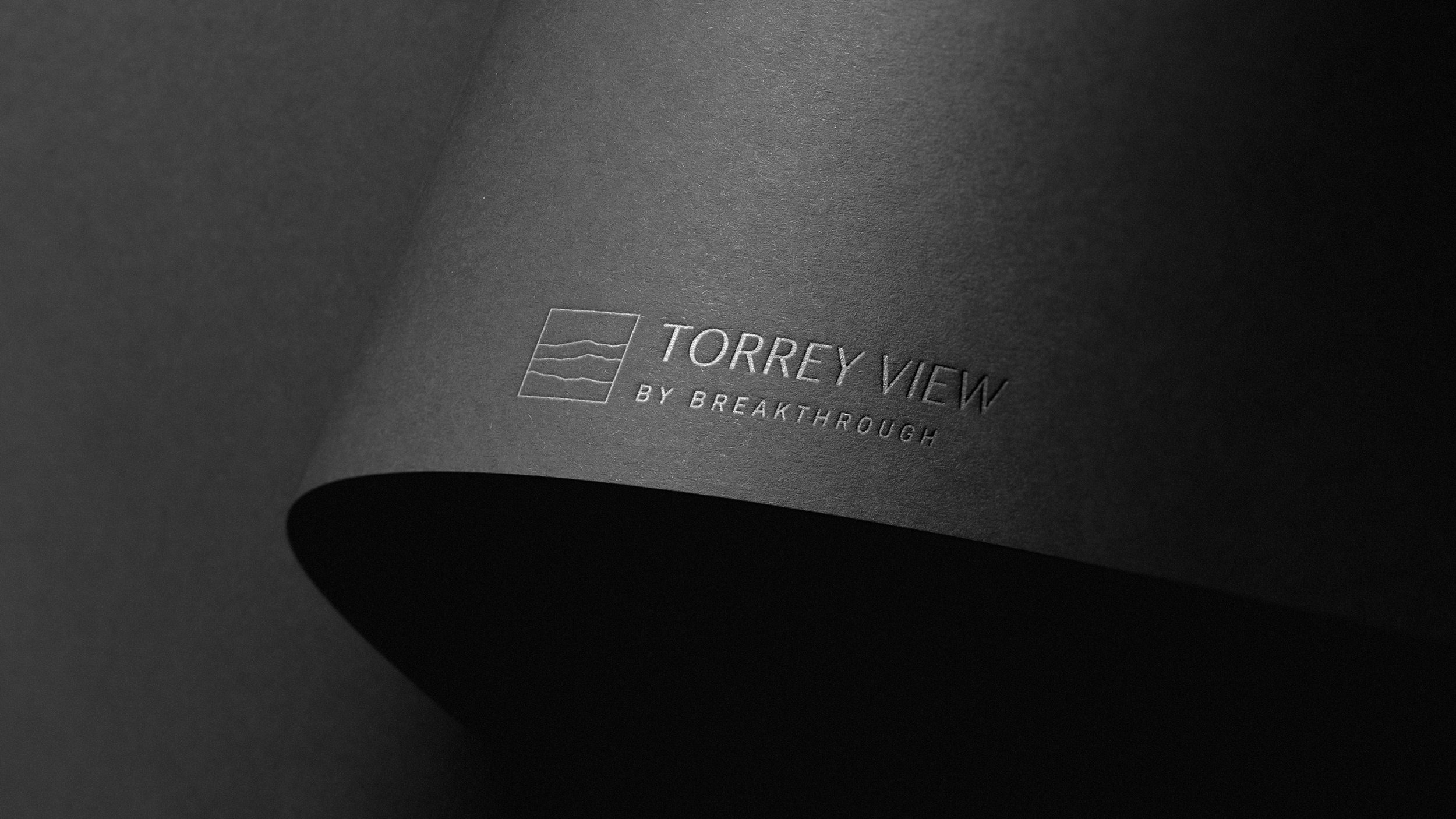 Close-up of a black box with embossed text and a logo, labeled 'Torrey View by Breakthrough.'