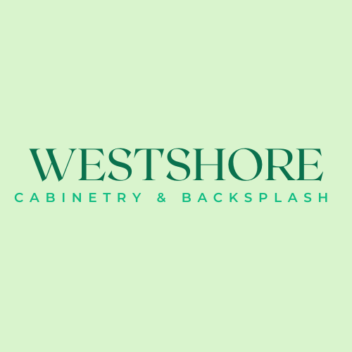 Logo for Westshore Cabinetry & Backsplash on a light green background.