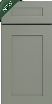 Gray kitchen cabinet with a rectangular inset panel and a small drawer above
