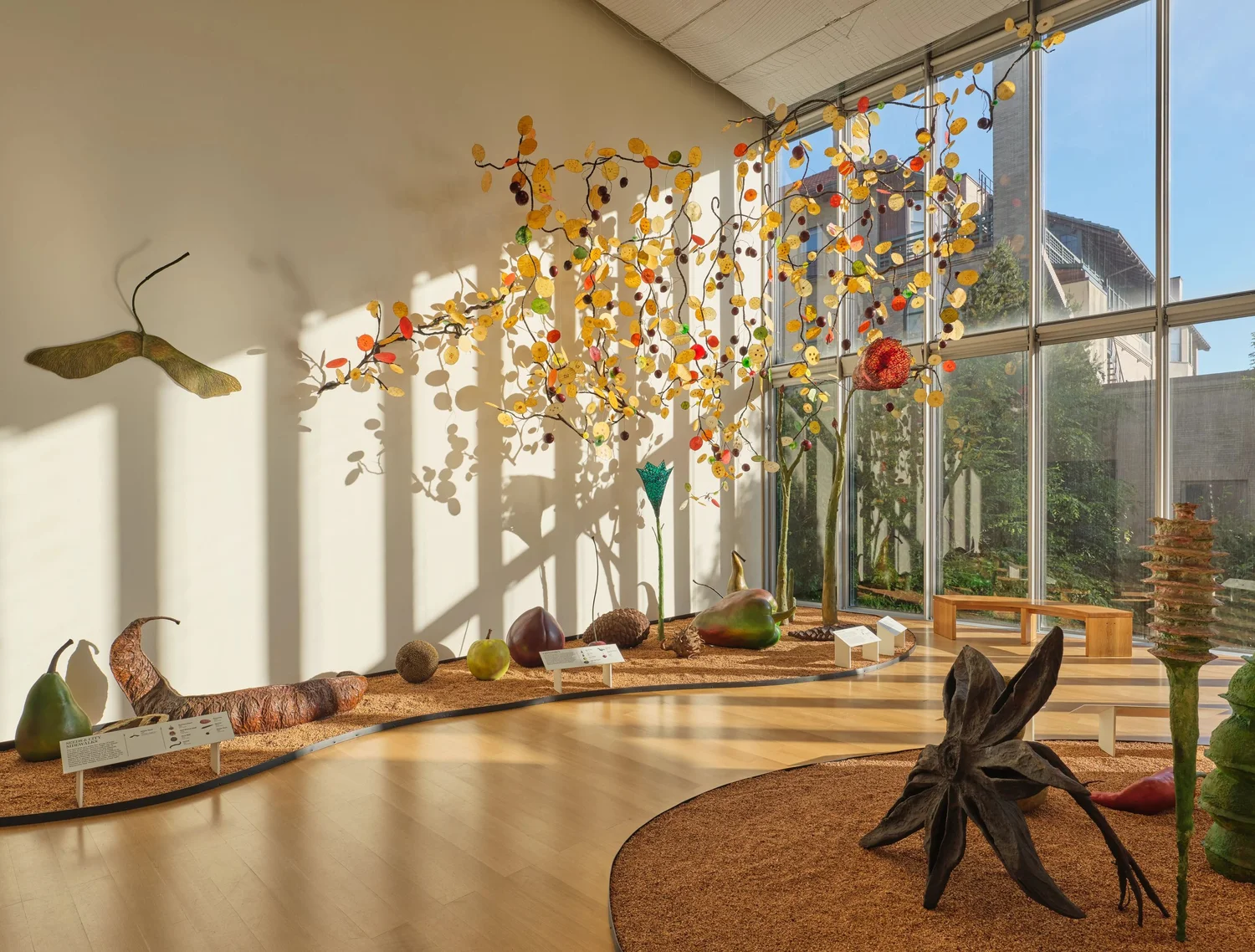 Ming Fay sculptures arranged along a garden-like pathway at the Isabella Stewart Gardner Museum