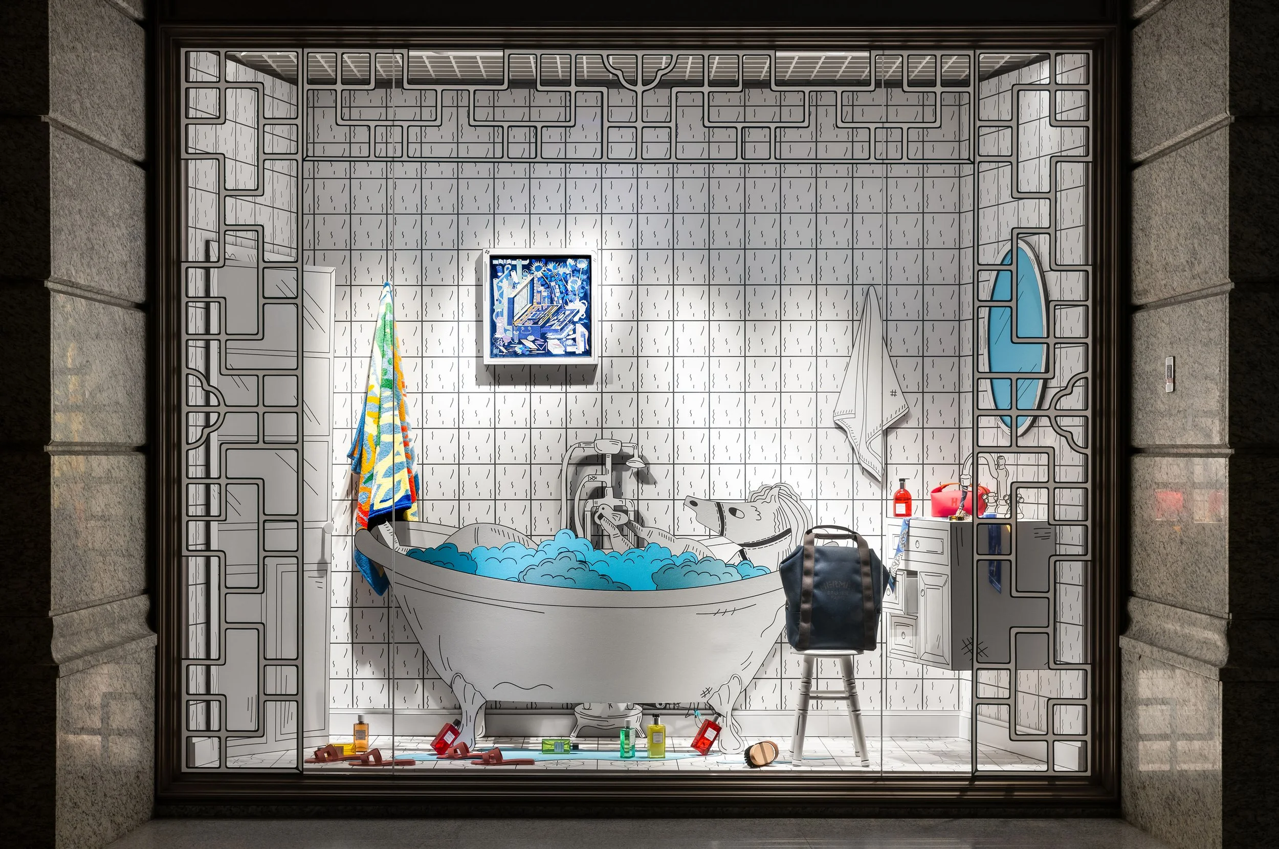 Hermès boutique window display installation Taipei