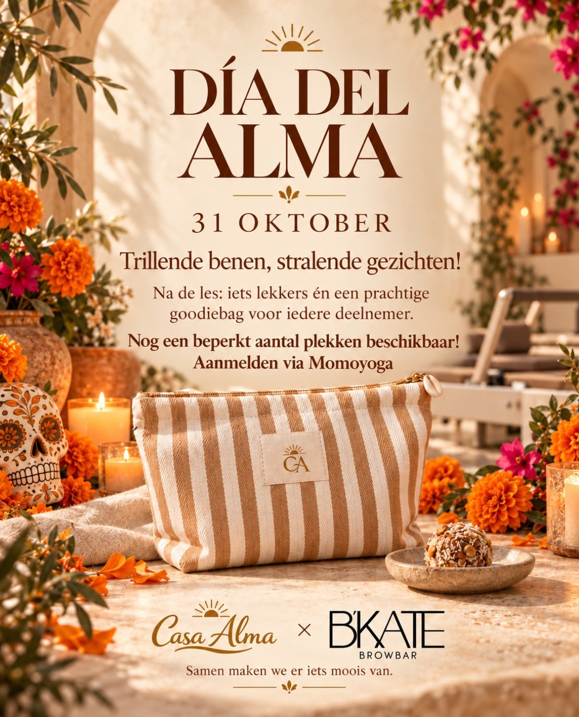 Trillende benen, stralende gezichten&hellip; &iexcl;y un regalito! 🎃✨

Op 31 oktober vieren we D&iacute;a del Alma met Latin beats, spicy oefeningen en natuurlijk treats!

Na afloop krijgt iedere deelnemer iets lekkers &eacute;n een prachtige goodie