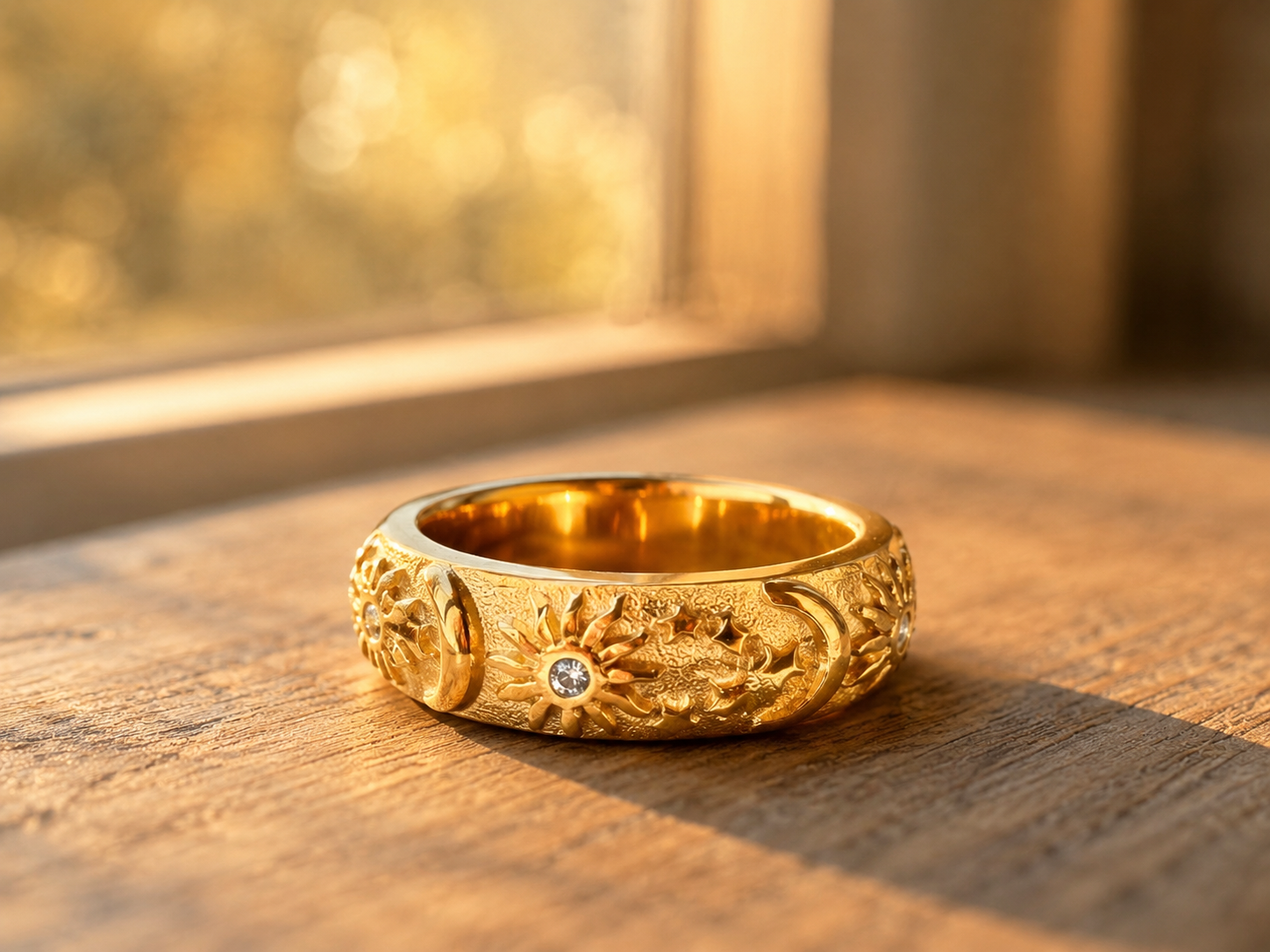 Ring zon, maan, bloemen
