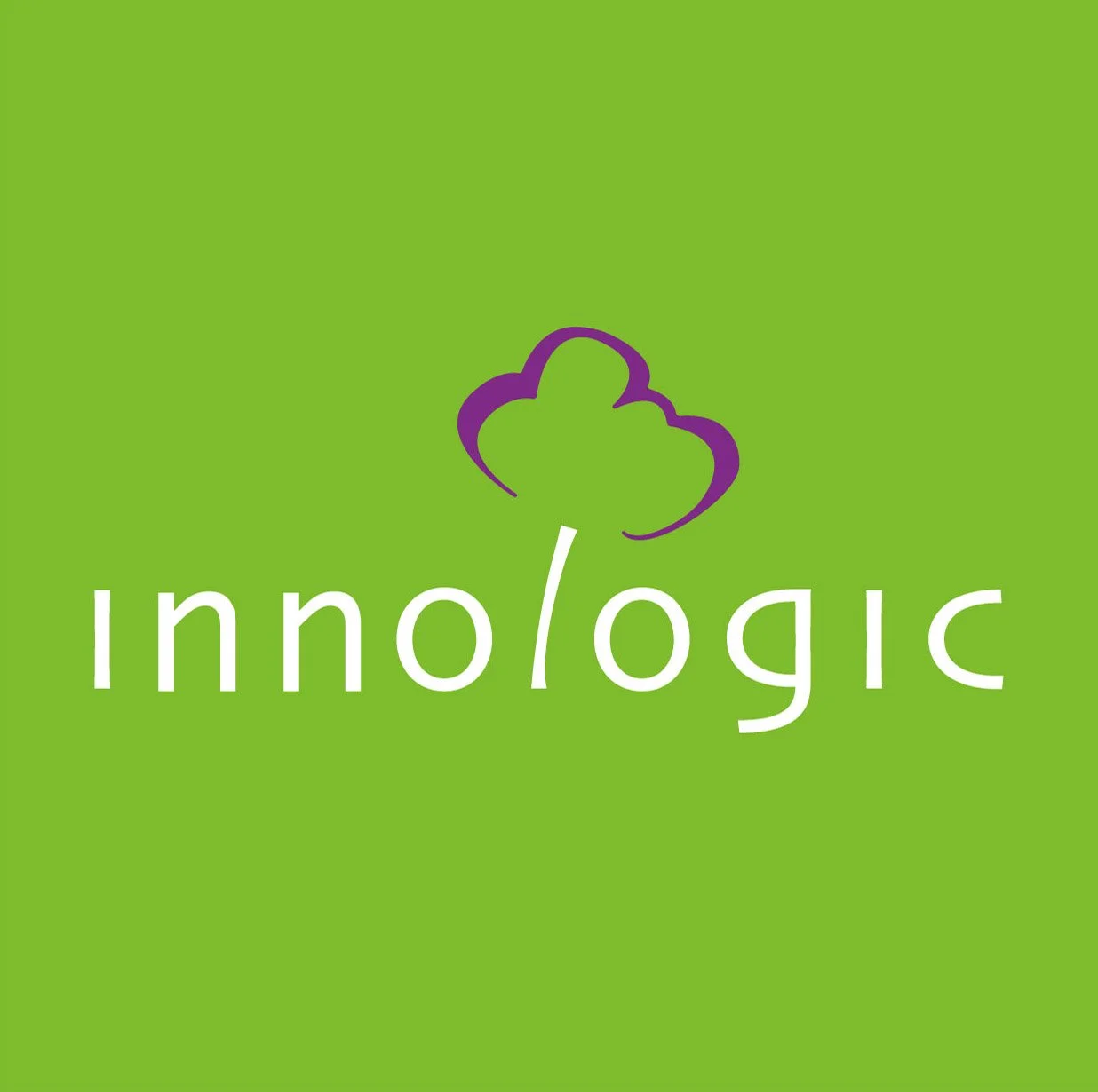 Green background with a purple cloud outline and the word 'InnoLogic' in white text.
