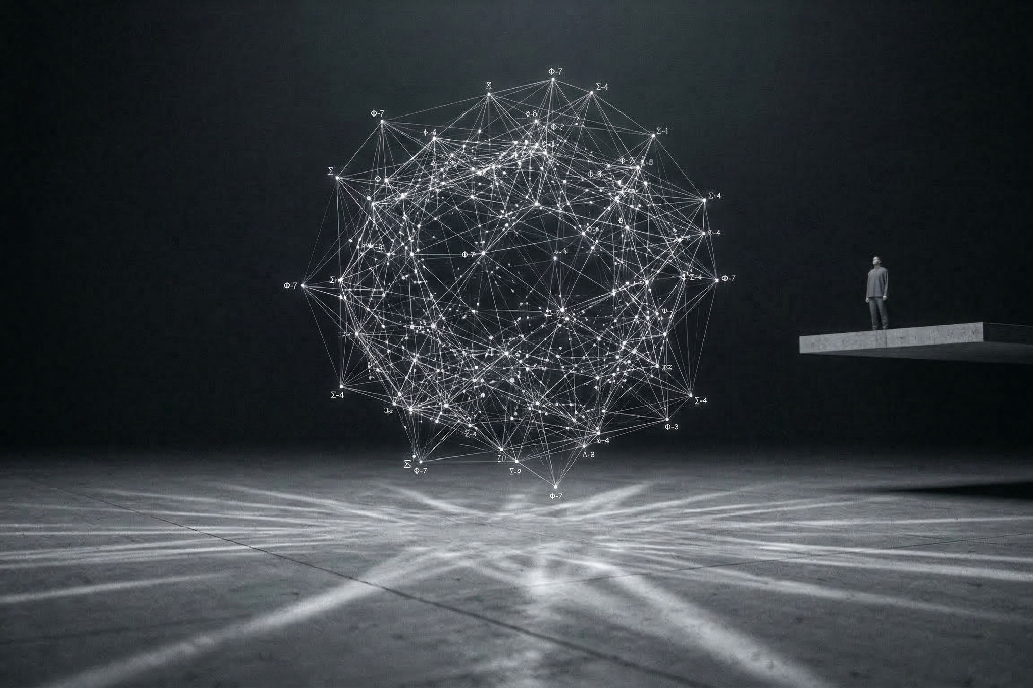 Abstract network of points and lines representing objects as coordinates of meaning