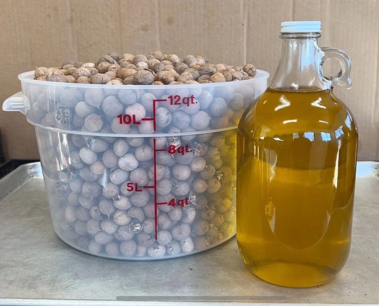 3.5 Gallons of dried husked nuts = 1/2 gallon of oil!