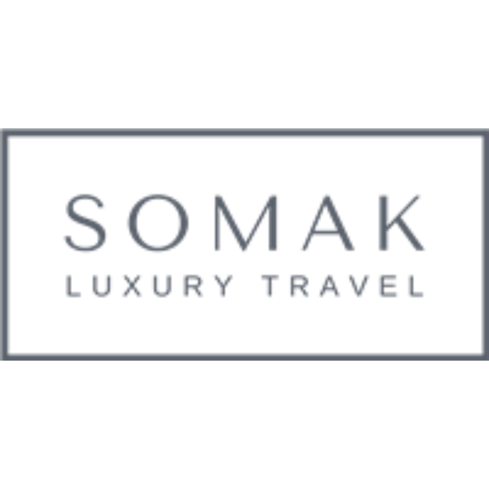 Logo for SOMAK Luxury Travel with gray text on a white background