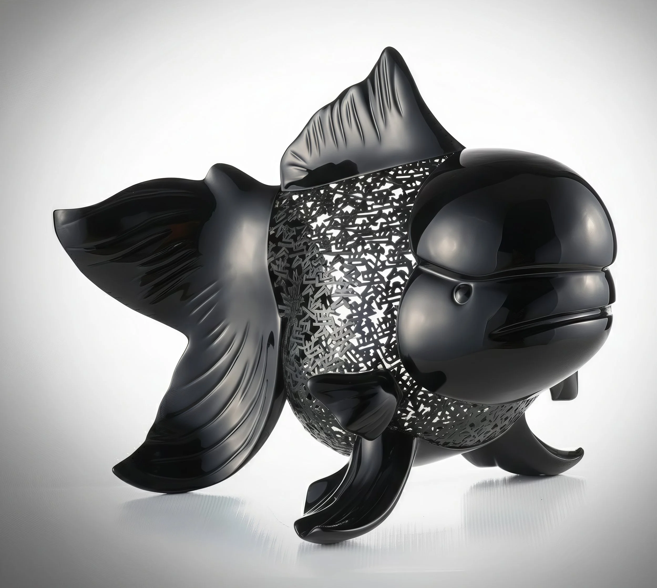 Petite Nishikigoi Elegance in Metal Black: Mizu no Kasai Whispers 