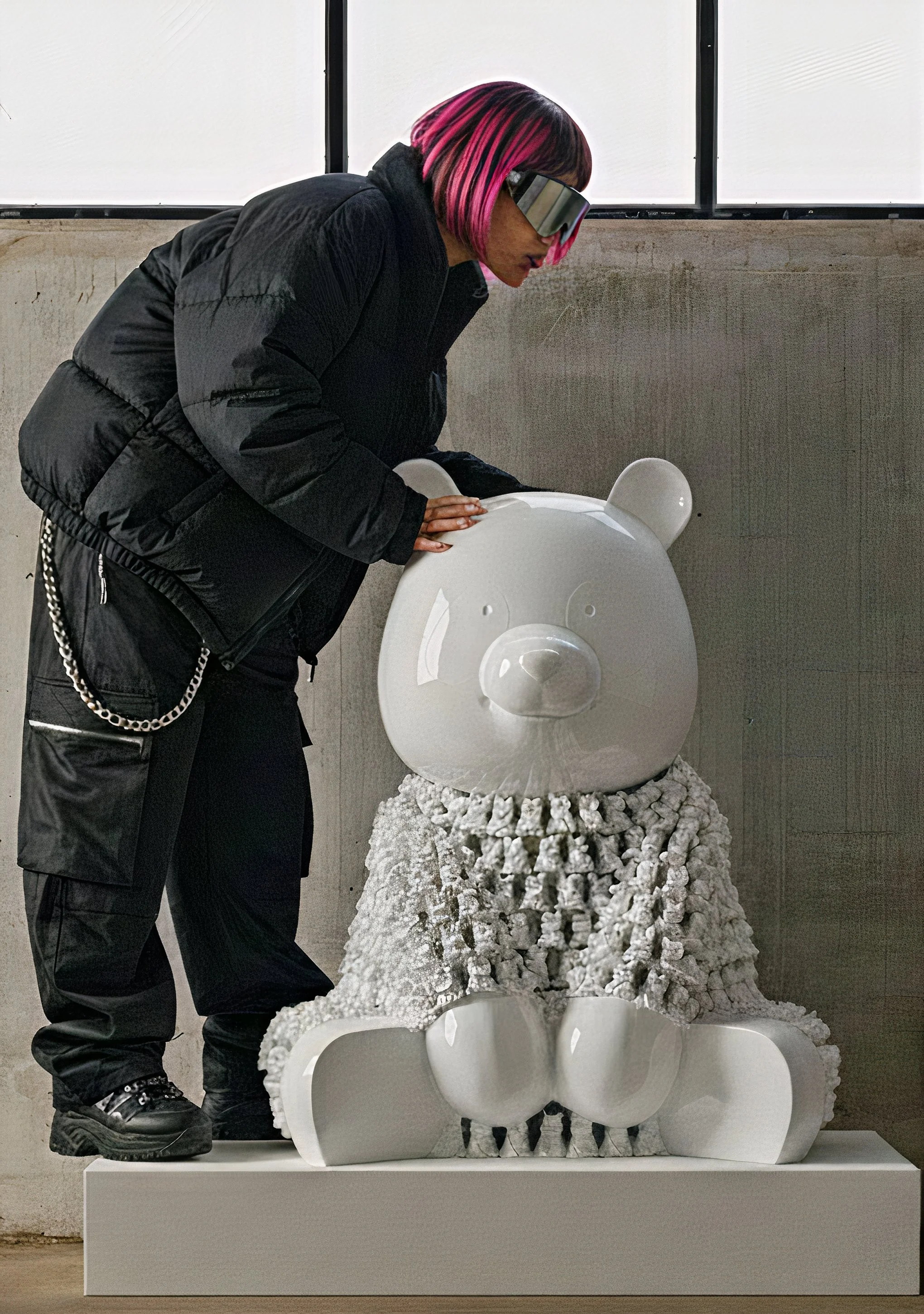 resin sculpture by Hiro Ando displayed in a European Japanese Neo-Pop art gallery